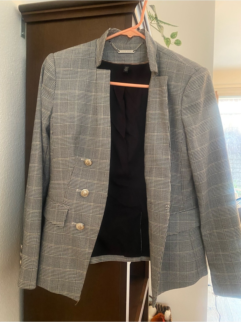 White House Black Market Gray Glen Plaid Notch Blazer